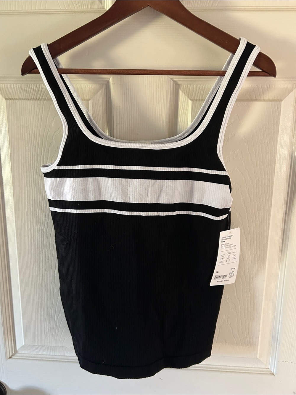 Black & White Striped Tank Top - Women's Ribbed Scoop Neck